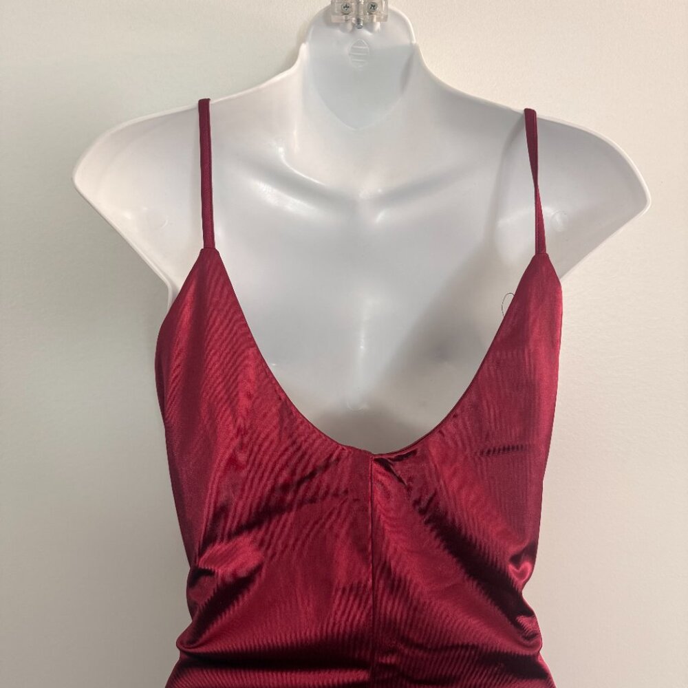 PeachPuff Burgundy Satin Deep Back Slip Dress | L - Picture 6 of 10